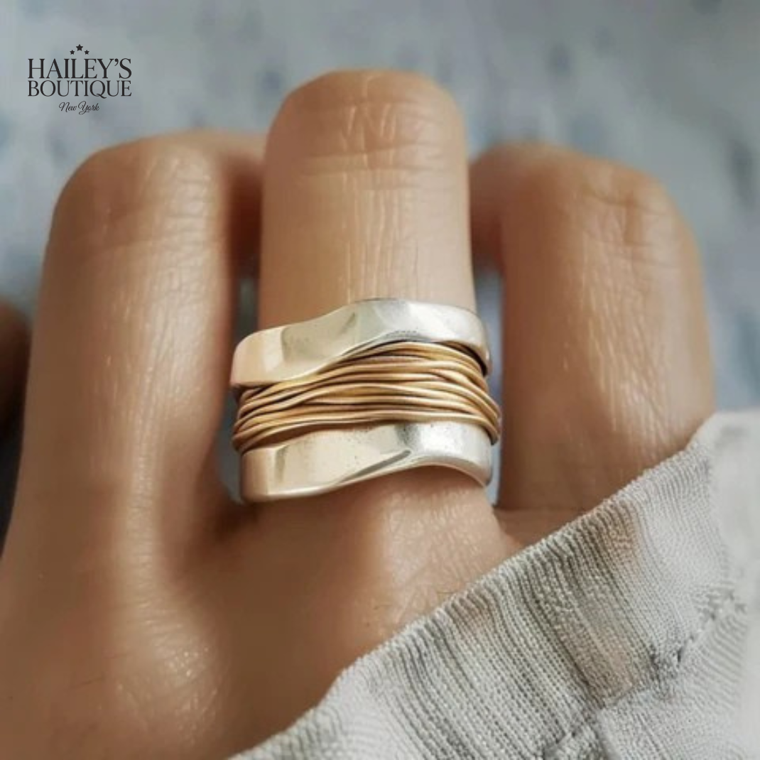 SILVER GOLDEN THREADS RING