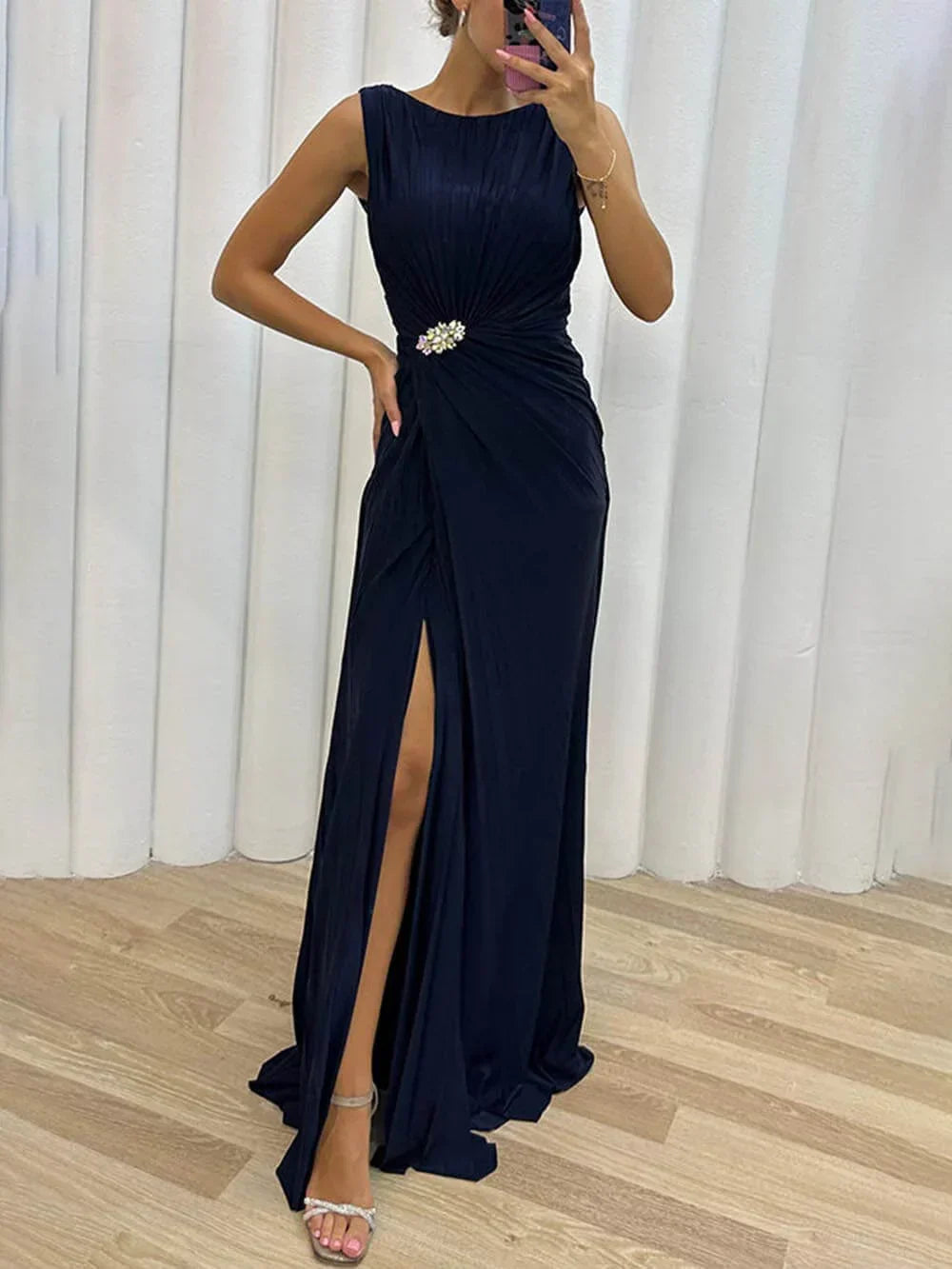 Alma – Pleated Maxi Evening Dress