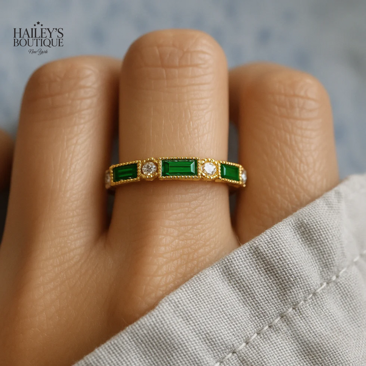 GREEN INLAID ZIRCONIA RING