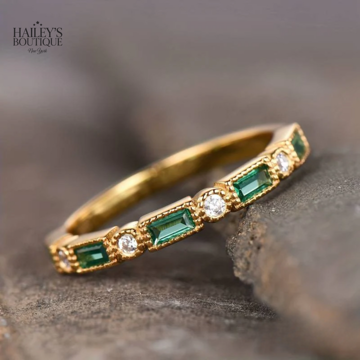 GREEN INLAID ZIRCONIA RING