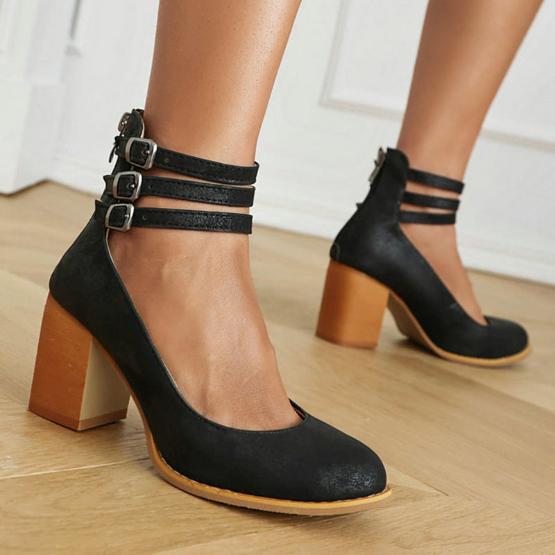 Caa™ | Smooth Ankle-Strap Sandals with Chunky Heel