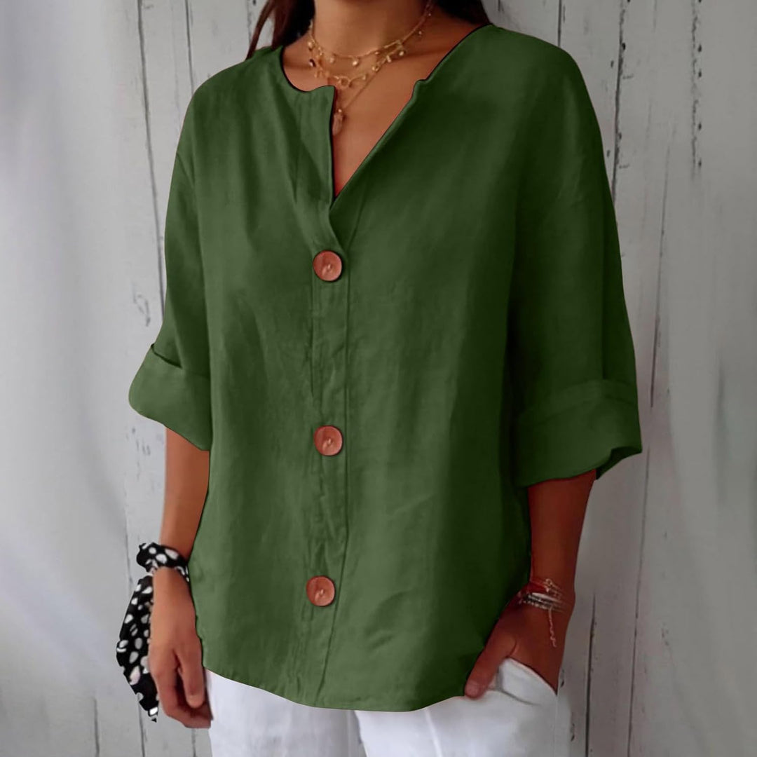 Maya™ - Cotton Linen V Neck Shirt