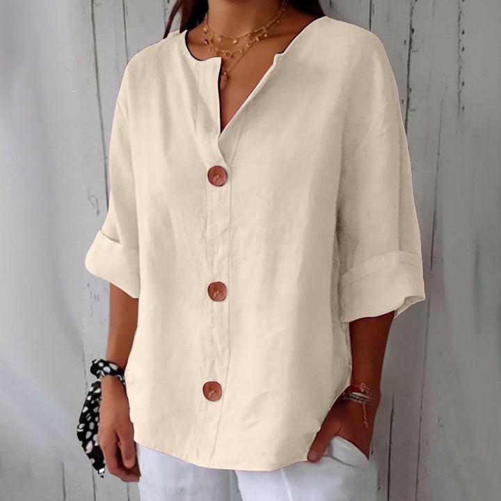 Maya™ - Cotton Linen V Neck Shirt