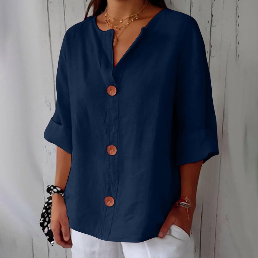 Maya™ - Cotton Linen V Neck Shirt