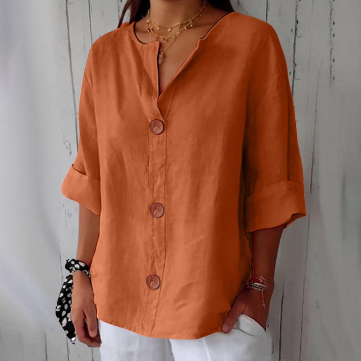 Maya™ - Cotton Linen V Neck Shirt