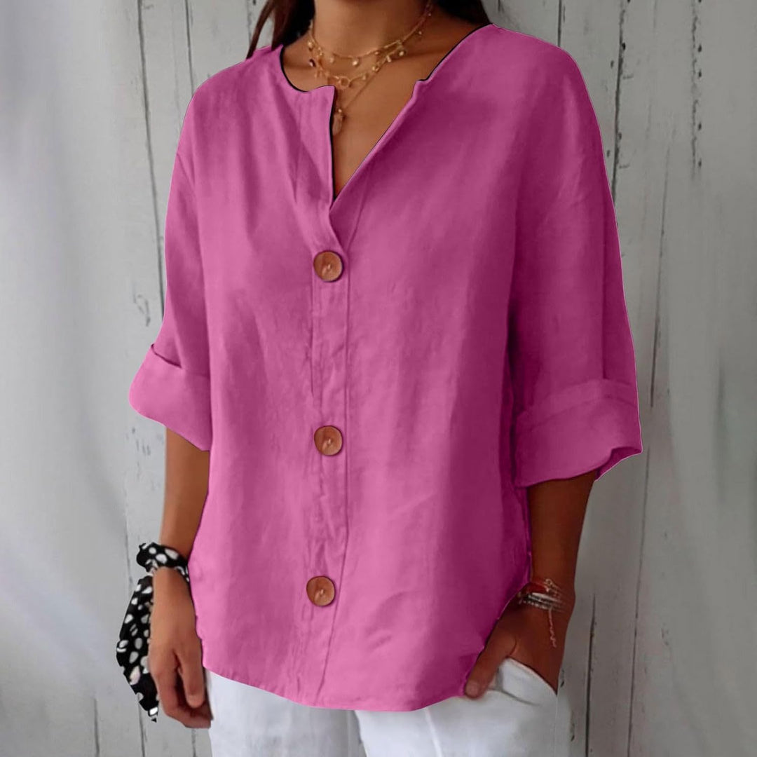 Maya™ - Cotton Linen V Neck Shirt