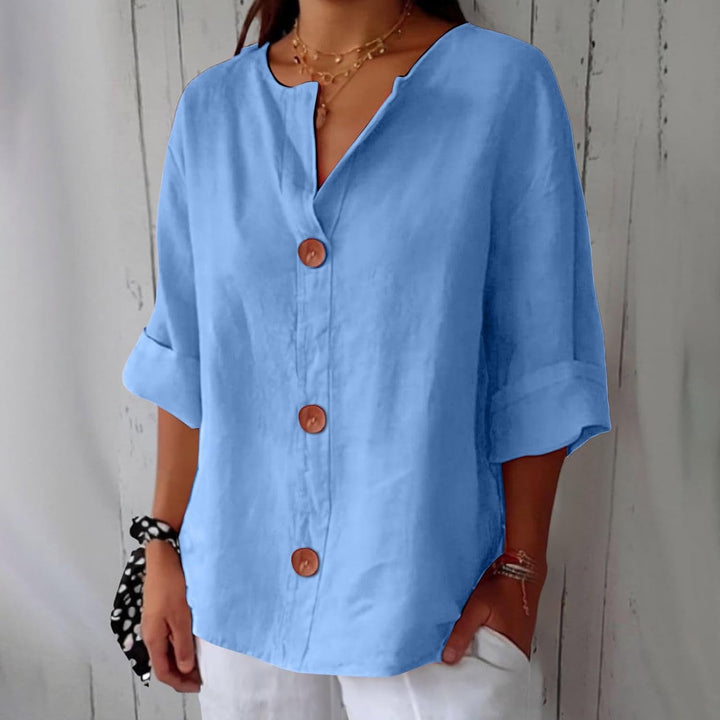 Maya™ - Cotton Linen V Neck Shirt