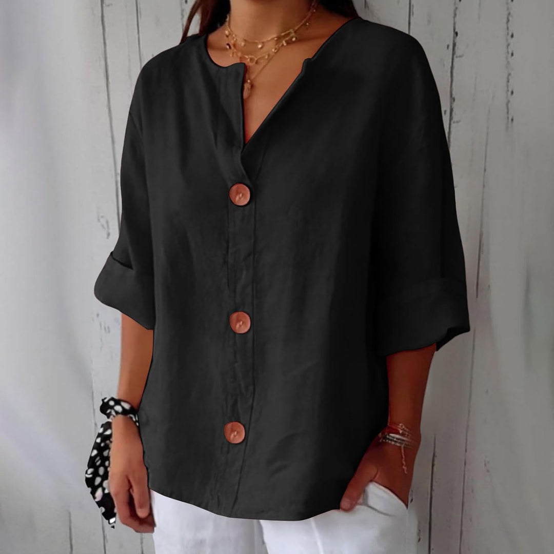 Maya™ - Cotton Linen V Neck Shirt