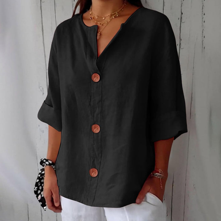 Maya™ - Cotton Linen V Neck Shirt