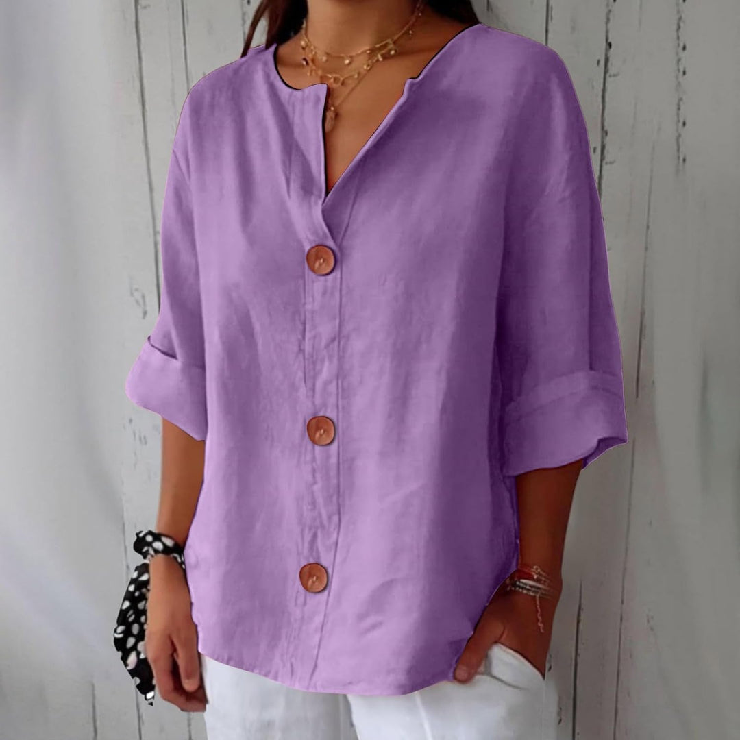 Maya™ - Cotton Linen V Neck Shirt