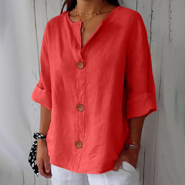 Maya™ - Cotton Linen V Neck Shirt
