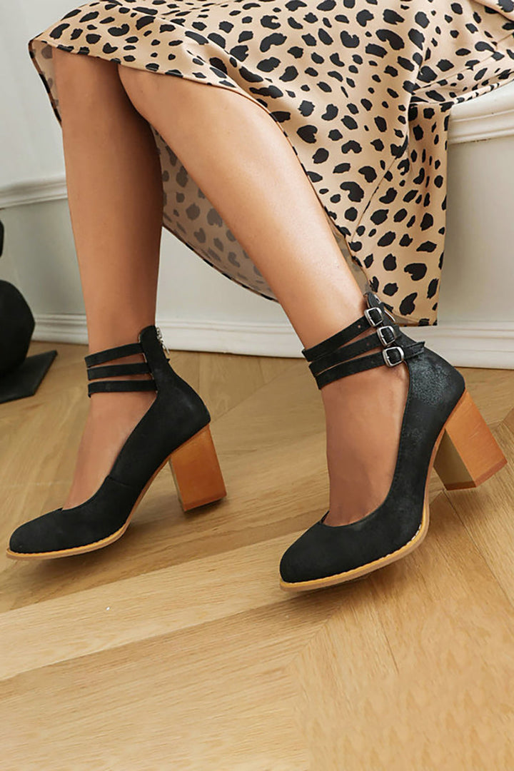 Caa™ | Smooth Ankle-Strap Sandals with Chunky Heel