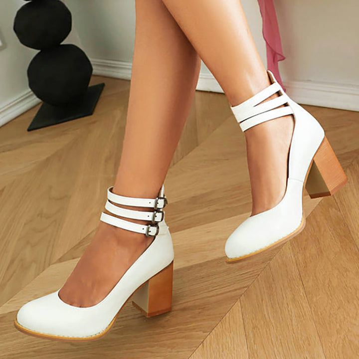 Caa™ | Smooth Ankle-Strap Sandals with Chunky Heel