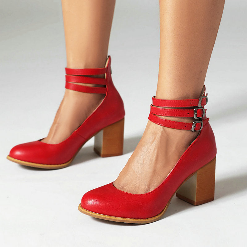 Caa™ | Smooth Ankle-Strap Sandals with Chunky Heel