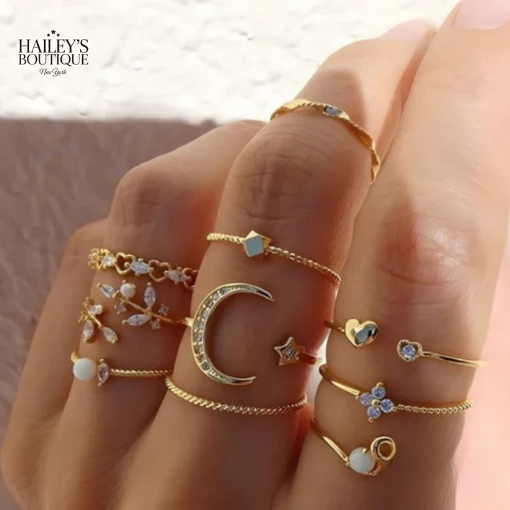 10 PACK BOHEMIAN SILVER & GOLD PLATED RINGS