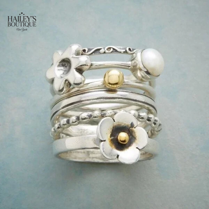 FLOWER PEARL RING SET