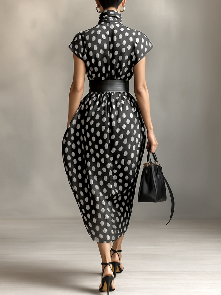 Silvia | Chiffon Maxi Dress with Polka Dot Print and High Neck