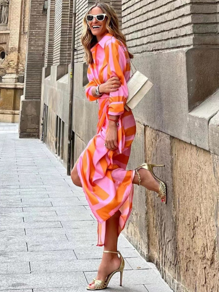 Talia – Striped Midi Dress