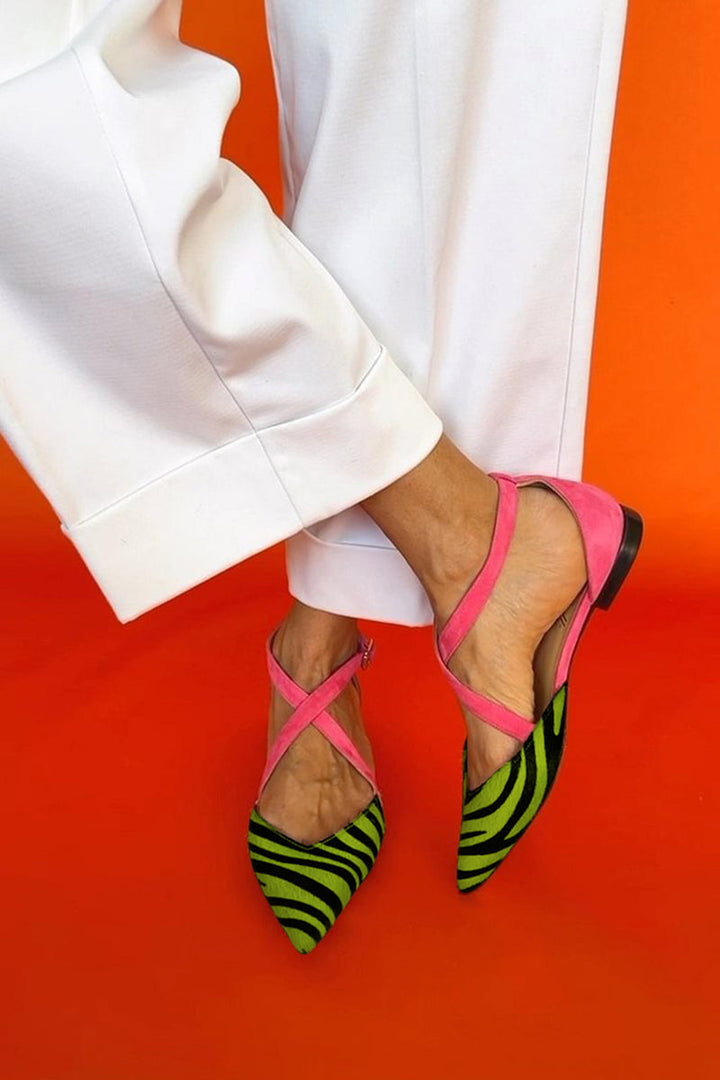 Linali™ | Zebra Print Flat Sandals with Crisscross Ankle Straps