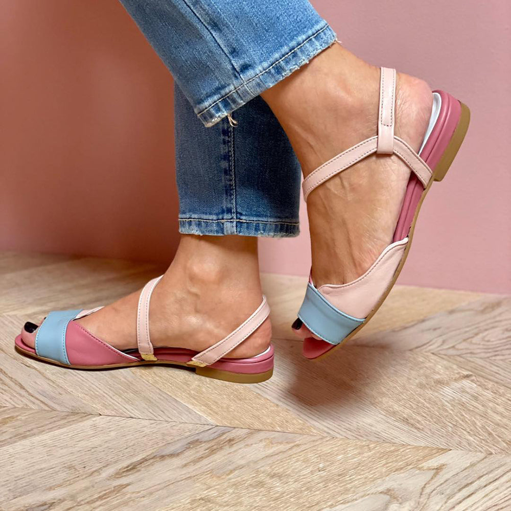Ellela™ | Asymmetrical Pink Color Block Sandals