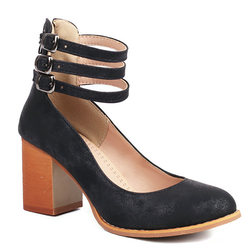 Caa™ | Smooth Ankle-Strap Sandals with Chunky Heel