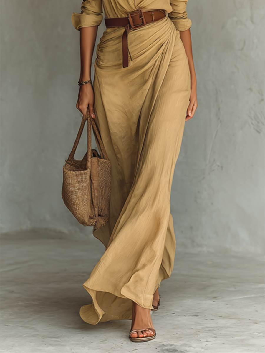 Marina | Long Maxi Dress with Lapel Collar and Waistband