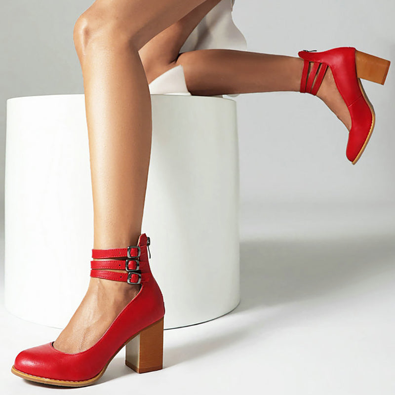 Caa™ | Smooth Ankle-Strap Sandals with Chunky Heel