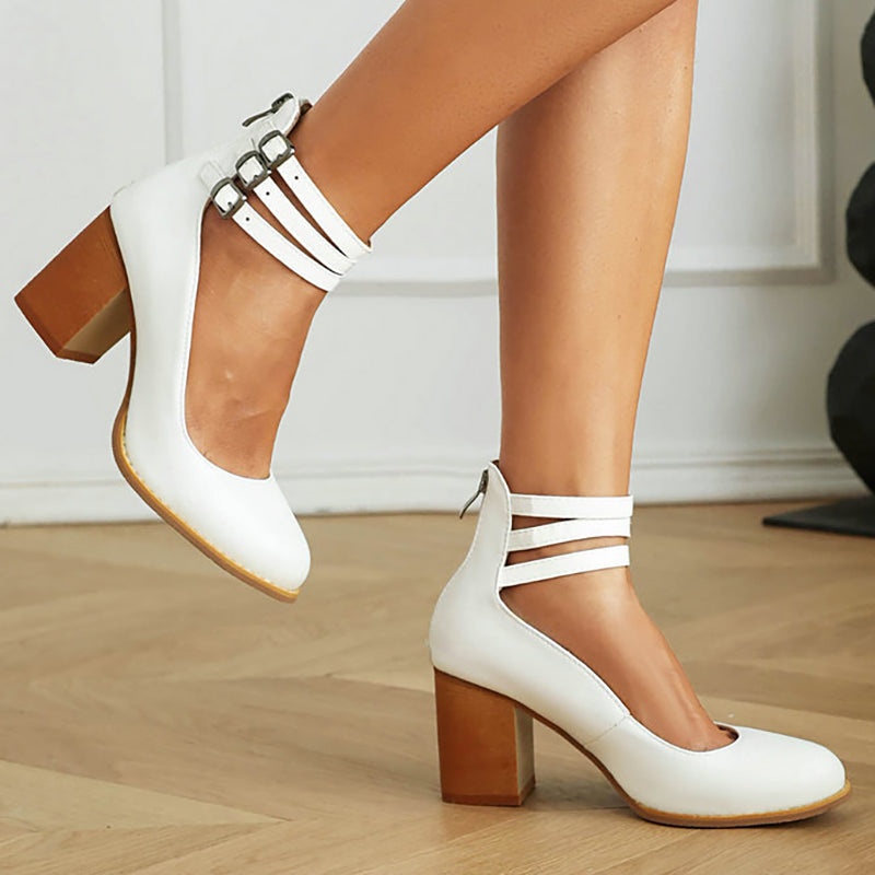 Caa™ | Smooth Ankle-Strap Sandals with Chunky Heel