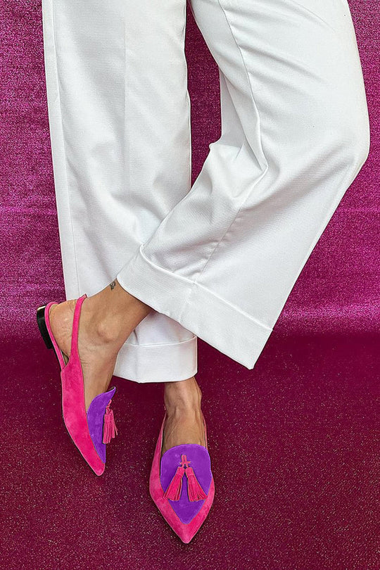 Rosaa™ | Colorful Fringe Flats with Decorative Ankle Strap