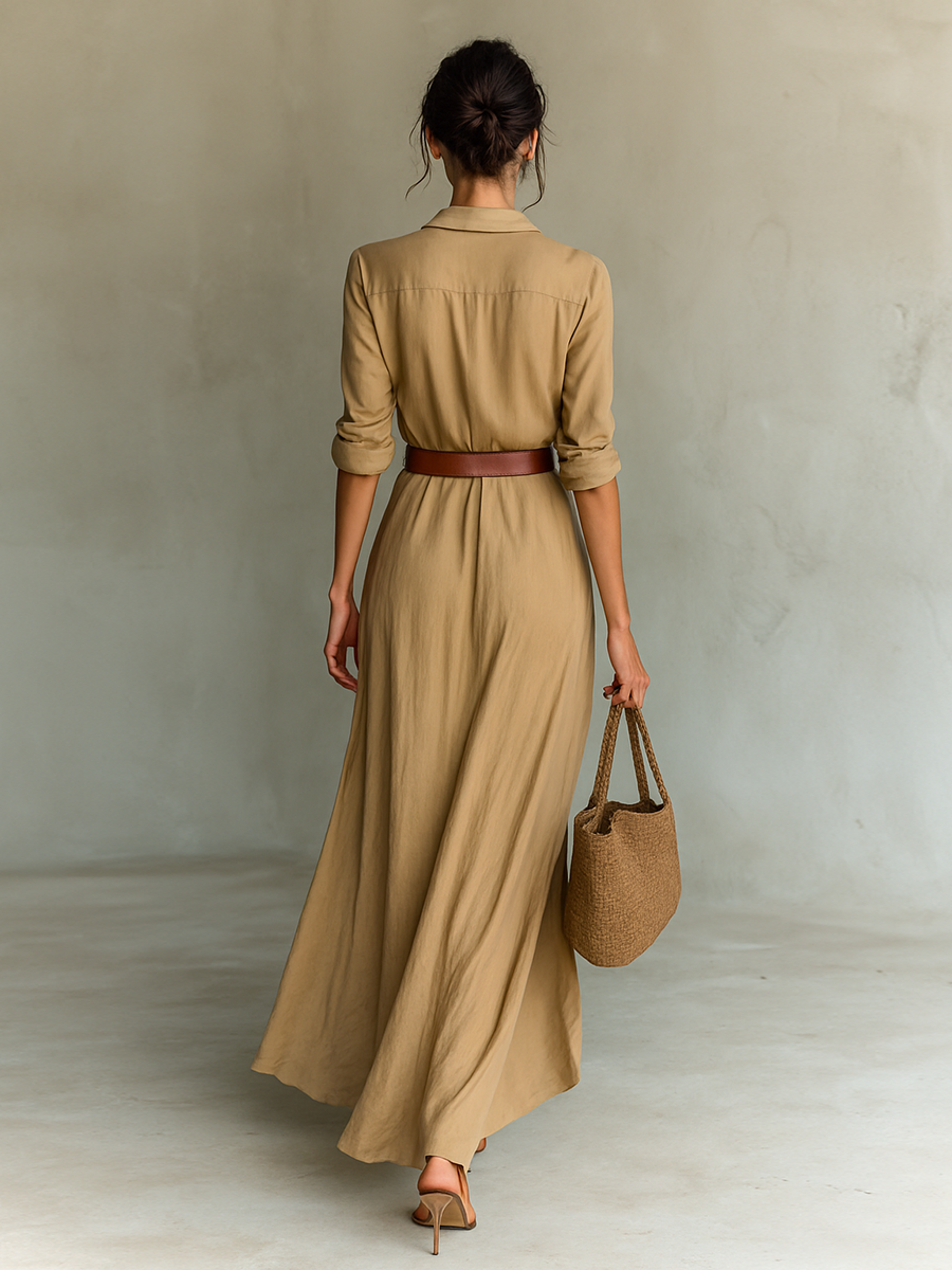 Marina | Long Maxi Dress with Lapel Collar and Waistband