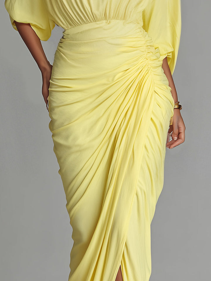 Sally | Comfortable Maxi Dress in Bright Yellow Blend